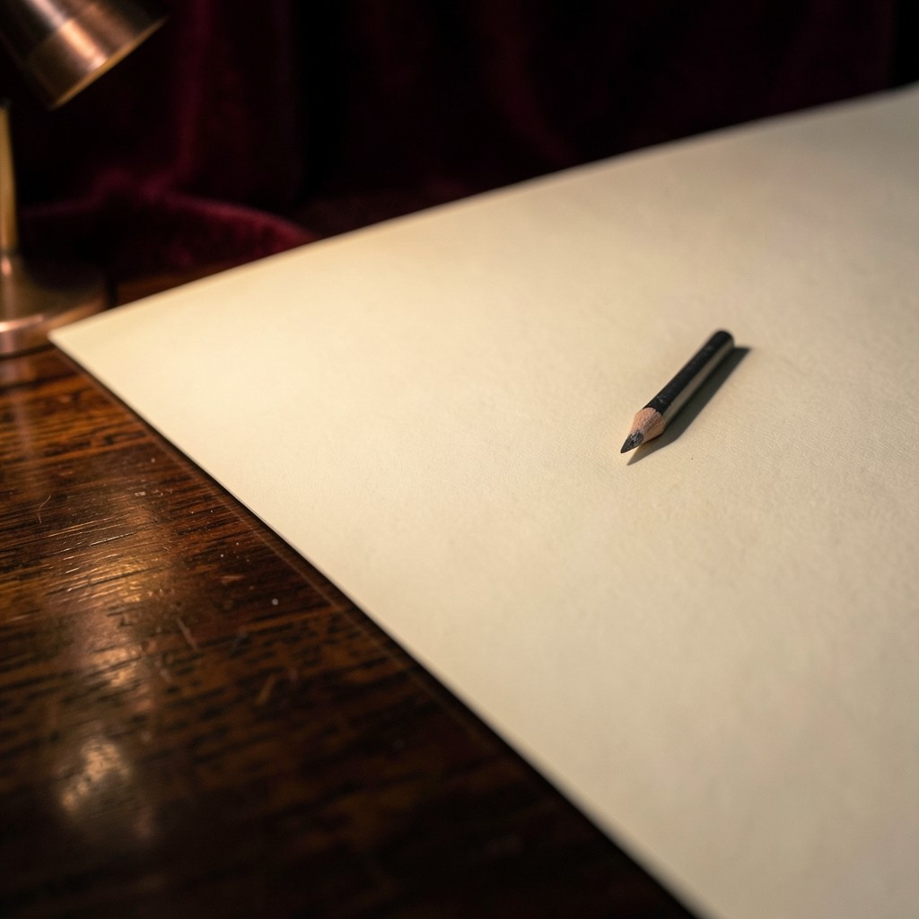 A close view of a pencil lying beside the blank margin of a large chart sheet